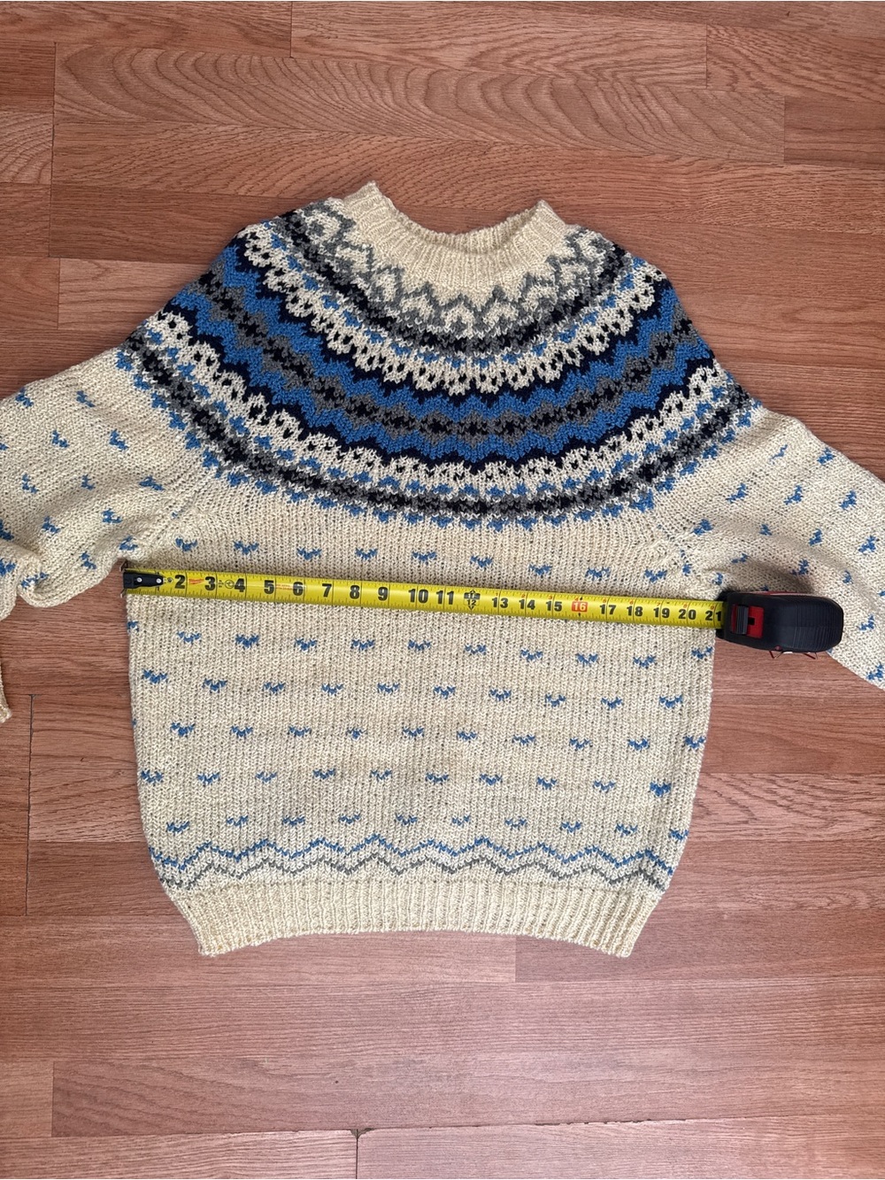Vintage Sarah Bentley Cream and Blue Fair Isle Turtleneck Sweater